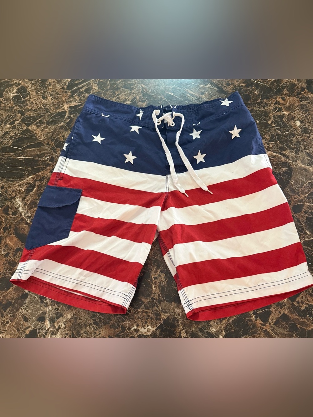 Bioworld Men's Stars & Stripes Swim Board Shorts - Navy/Red/White
